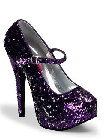 Purple Sequin Platform High Heel Pump - 10