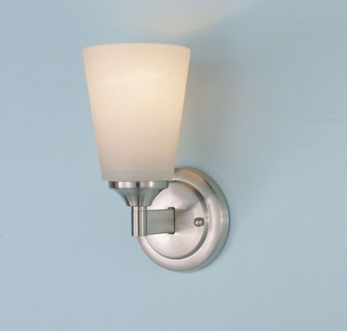 Murray Feiss WB1249BS One-Light Paris Moderne Collection Wall Bracket, Brushed Steel with White Opal Etch Glass Shade #
