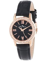 Lucien Piccard Womens LP-12006-RG-01 Veleta Black Textured Dial Swarovski Crystal Accents Black Leather Watch
