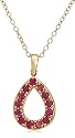 18k Yellow Gold Overlay Sterling Silver Ruby w/ Diamond Accent Pear Shaped Pendant, 18"