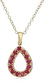 18k Yellow Gold Overlay Sterling Silver Ruby w/ Diamond Accent Pear Shaped Pendant, 18