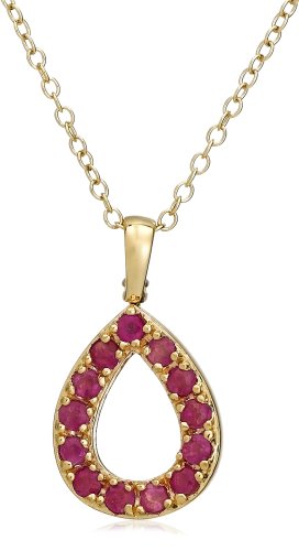 18k Yellow Gold Plated Sterling Silver Ruby with Diamond-Accent Pear Shaped Pendant, 18″