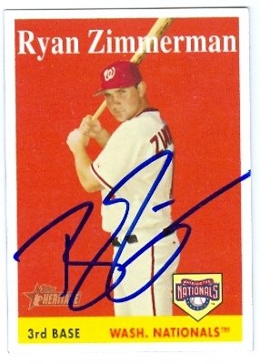 Ryan Zimmerman Autographed/Hand Signed MLB Baseball Card (Washington Nationals) 2007 Topps Heritage
