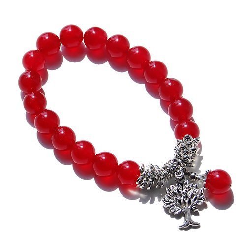 Three Keys Jewelry Women Birthstone Charm Bracelet Stretch Bangle Silver Infinity Wish Life Tree July Agate Red T7