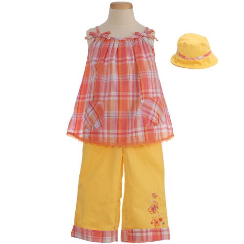 BT Kids Toddler Girls Orange Plaid Top Pant Hat Set 2T-4T BT Kids Toddler Girls Orange Plaid Top Pant Hat Set 2T-4T