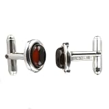 Cherry Amber and Sterling Silver Oval Cufflinks