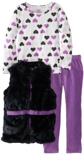 Young Hearts Little Girls' 3 Pieced Heart Patterned Vest Pant Set