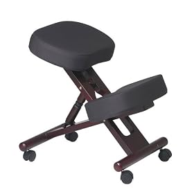 Office Star Ergonomically Designed Mahogany Finished Wood Knee Chair with Casters by Office Star