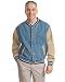 Port Authority J761 Denim and Twill Letterman Jacket - Light Blue/Khaki - Small