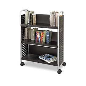 Safco 5336BL Black Scoot Single Sided 3 Shelf Book Cart