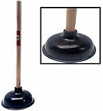 Premium Bathroom Toilet Plunger Suction Cup with Long Wooden Handle Fix Clogged Toilets - Large 6.5" for efficient suction!