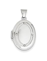 14K White Gold 21mm Oval Rhodium Diamond with Texture Locket. Carat Wt- 0.02ct