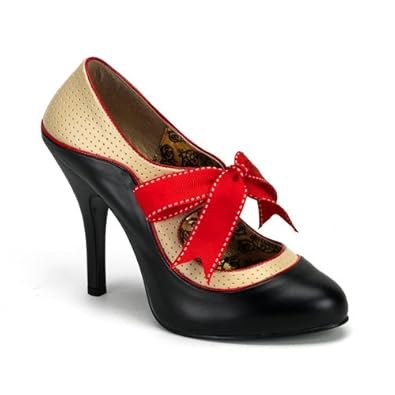 4 1/2 Inch Heel Sexy High Heel Shoes Mary Jane Pump Two Ton Preforated Holes Piping And Red Bow