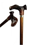 Walking cane-Amber/Cherry left hand. This walking stick cane has a comfortable unisex antatomical handle-amber marbleized acrylic, scorched and cherry stained hardwood shaft, with brass. This wooden cane has a weight capacity of 250 pounds. Thhis walking aid has a 36 inch long shaft.