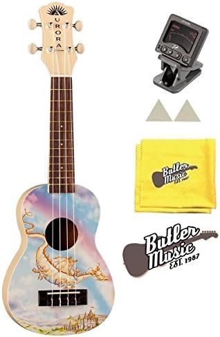 Luna AR2 UKE DRAGON Aurora Ukulele with Tuner, Felt picks and Polish cloth