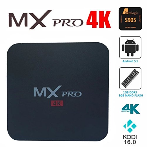 Greatever MX Pro Android TV Box Amlogic S905 Kodi Full Loaded Android 5.1 Lollipop Quad Core 1G/8G 4K Google Streaming Media Players with WiFi HDMI DLNA