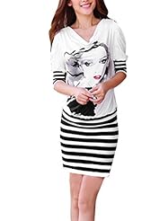 Cotton/Polyester Cowl Neck Elbow Length Sleeves General Print Mini Dress 