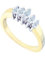 0.54 Carat (ctw) 14K Yellow Gold Marquise White Diamond Ladies 5-Stone Cocktail Right Hand Ring 1/2 CT