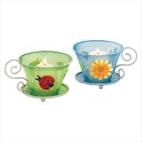 Set of 2 Metal Mesh Coffee Cup Design Candle Holder Set