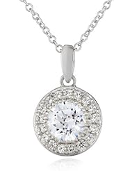 Sterling Silver Swarovski Zirconia 1.5cttw Round Center Halo Pendant Necklace, 18"