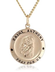 14k Gold Filled Round Saint Anthony Pendant Necklace with Stainless Steel Chain, 20"