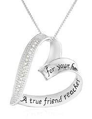 Sterling Silver "A True Friend" Heart Pendant Necklace with Diamonds (1/10 cttw, I-J Color, I2-I3 Clarity), 18"