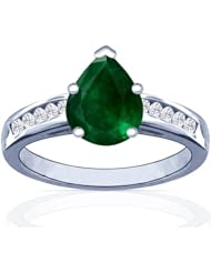 14K White Gold Pear Cut Emerald Ring With Sidestones