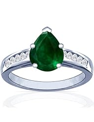 18K White Gold Pear Cut Emerald Ring With Sidestones