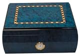 40 Cigars Blue Lacquer Wood Humidor 11.75 X9.5 X 4.75