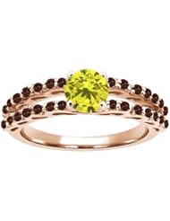 1.12 Ct Round Canary Diamond Red Garnet 18K Rose Gold Ring
