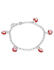Unicornj Sterling Silver Childrens Bracelet with Heart Charms Red White Pink