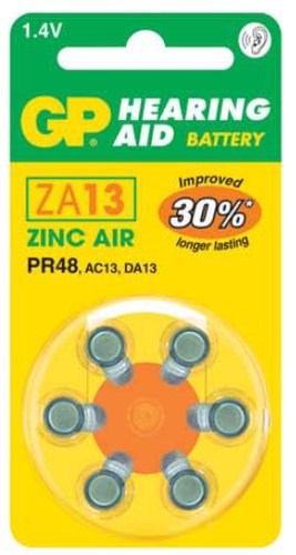GP ZA13 Orange Hearing Aid Batteries (Card of 6) PR48 A13