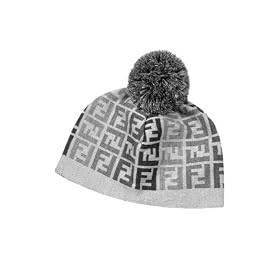Fendi Gray Logoed Wool Pom Pom Hat