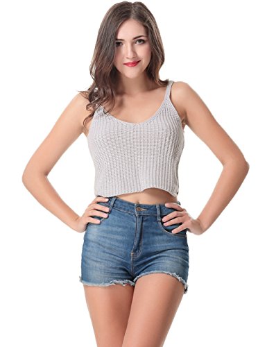 Aphratti Women s Sleeveless V-neck Caddice Crop Top Shirt One Size Grey