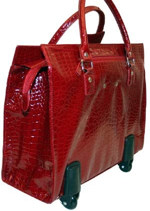 Bugatti Croco Embossed Rolling Briefcase Laptop - Women Red