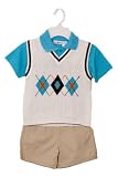 BT Kids Boys 3pc white argyle print sweater vest/turquoise polo top set (6)