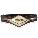 Diamond Face Greek Key Cubic Zirconia Wood Plastic Stainless Steel Cuff Bracelet