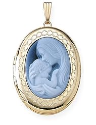 Solid 14K Yellow Gold Oval Mother and Child Cameo Locket 3/4 inch x 1 inch in Solid 14K Yellow Gold