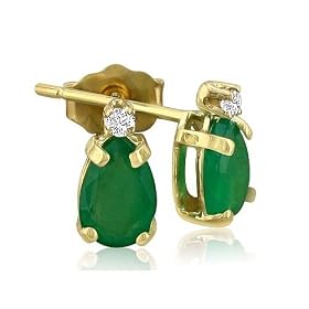 Buy 1ct Pear Shaped Emerald and Diamond Earrings in 14k Yellow Gold by SuperJeweler