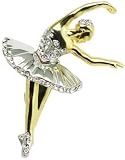Adorable Crystal Pirouetting Ballerina Broach Pin with Silver & Gold Finish