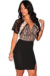 Short Sleeves Slit Lace Cocktail Above the Knee Nylon/Polyester/Spandex Bodycon Dress/Club Dress/Evening Dress/Wedding Dress/Maxi Dress/Midi Dress 