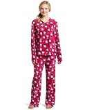 Hello Kitty Women's Print 2 Piece Long-Sleeve V-Neck Top and Pant Pajama Set, Pink, Large