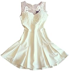 Summer Empire   Waistline Lace Cutout Sheer Mesh Sleeveless Skater Dress 