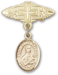 Gold Filled Baby Badge with St. Gemma Galgani Charm and Badge Pin with Cross