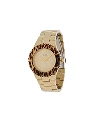 GUESS Womens W0404L1 Gold-Tone Watch Animal Print Bezel