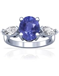 18K White Gold Oval Cut Blue Sapphire Fana Designer Ring