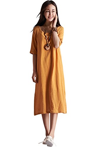 Azbro Women's Sweet Solid Shift Linen Dress