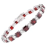Square CZ Ruby Diamond .925 Sterling Silver Bracelet