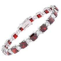 Square CZ Ruby Diamond .925 Sterling Silver Bracelet