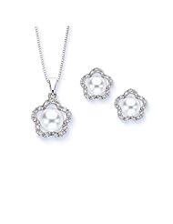 Diamond Jewelry Set in 14K White Gold with Fresh Water Pearls (1/4 cttw)